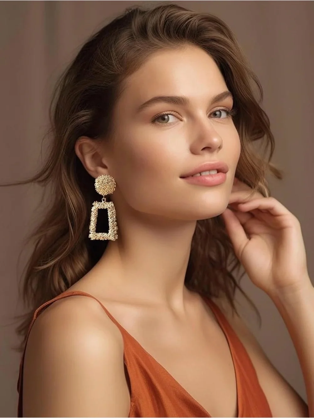 NEW! Chunky Gold Textured Pierced Geometric Drop Earrings - Picture 2 of 12